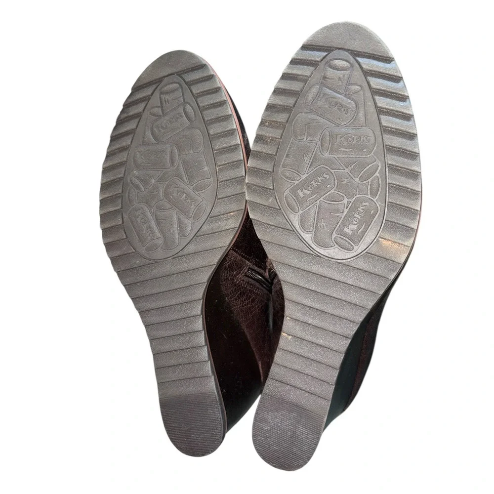 Korks‎ B Kork-Ease sz 8 Hanska Dark Brown Leather/Suede Ankle Bootie Wedge